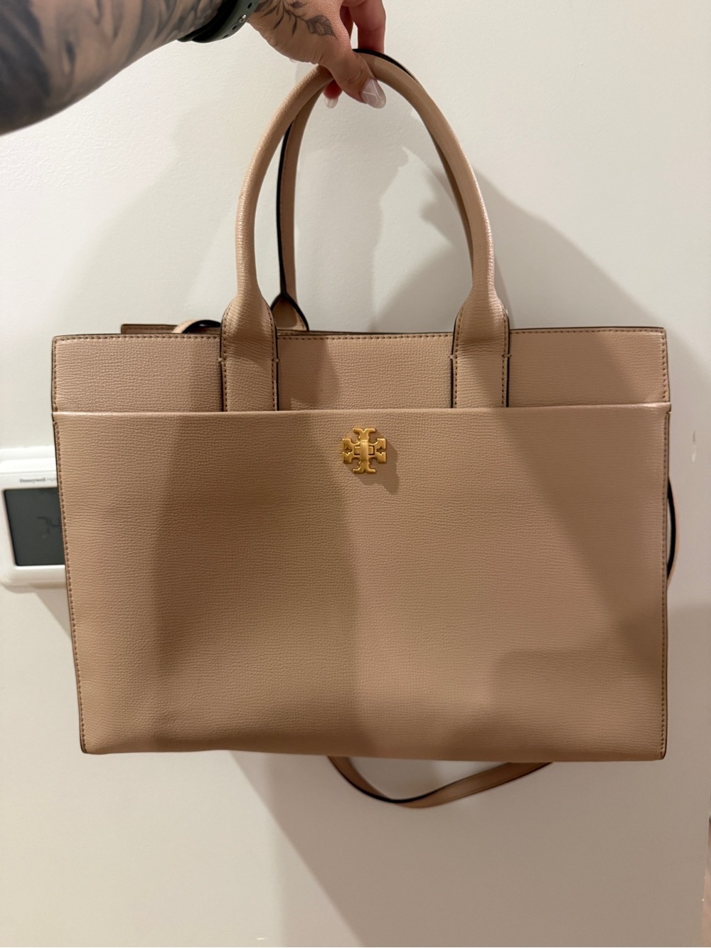 Tory Burch Neutral Beige Leather Tote